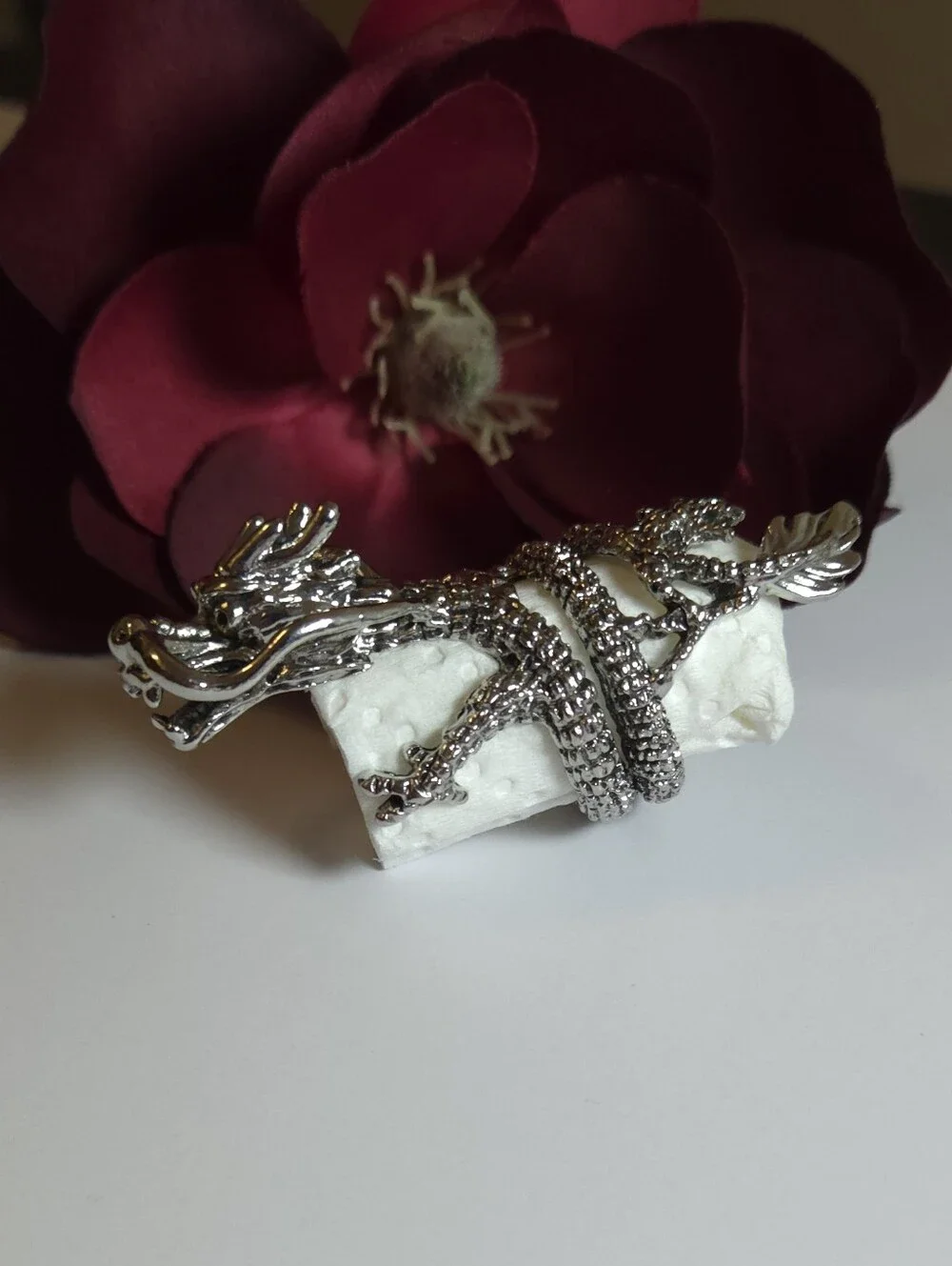 Silver Plated Dragon Tail Wrap Around Ring Size 8 Statement Ring Unisex